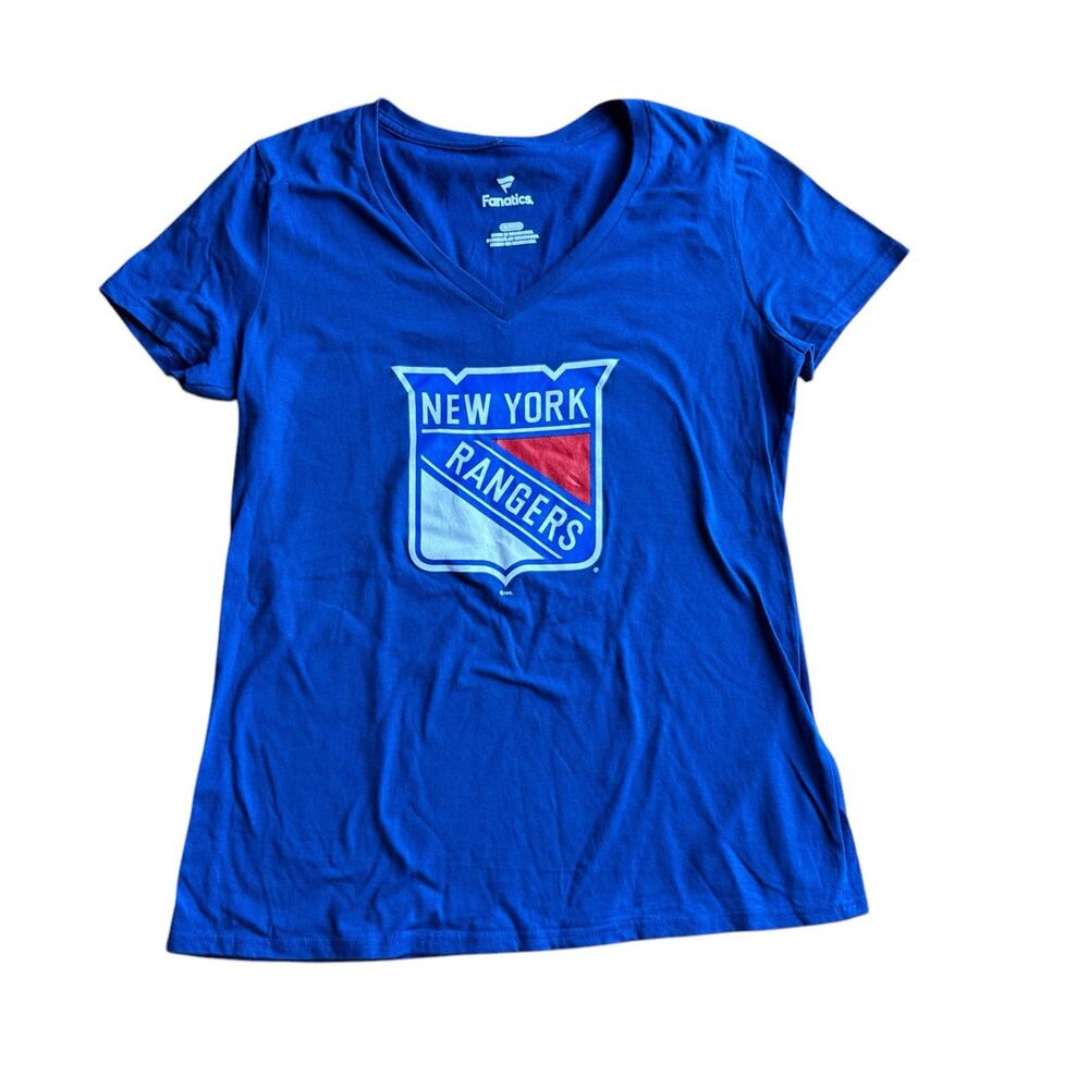 Women's New York Rangers Team Logo V-Neck T-Shirt SMALL New Withโ Tags FANATICS